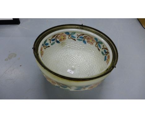 Moulded glass floral painted ceiling light, 40cm wide