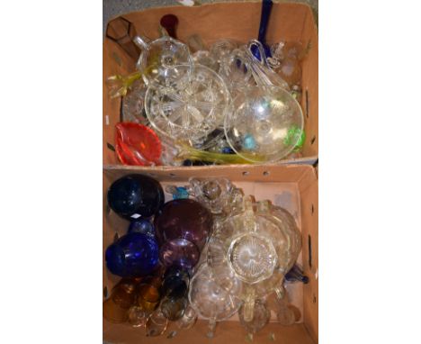 Glassware - coloured glass bud vases; brandy balloons; jelly mould; studio glass; pressed glass Chippendale jugs, salts, bowl