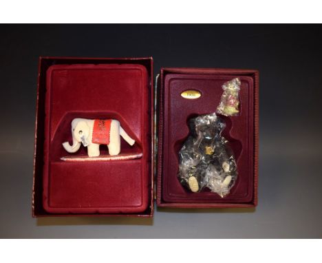 A Steiff Enesco A1988 elephant pin cushion; another, 1910 teddy bear and rabbit, both boxed (2)