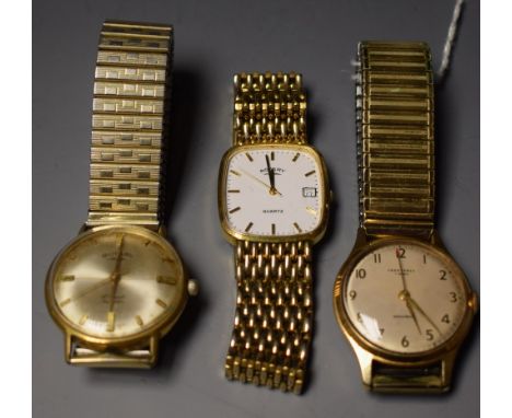 A gentleman's Rotary watch, baton indicators, expanding bracelet strap; another, gentleman's Rotary; a gentleman's Ingersoll 