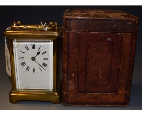 A 19th century brass carriage clock, in fitted Morocco case