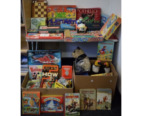 Toys and Juvenalia - Board games including Frustration, Ludo, Scrabble, etc; Children's books including Rupert, Enid Blyton, 