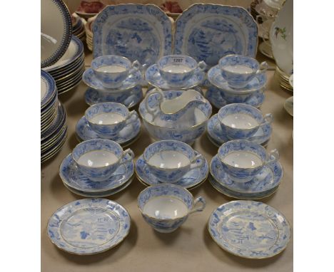 A 19th Century Staffordshire blue and white willow pattern part tea service for twelve