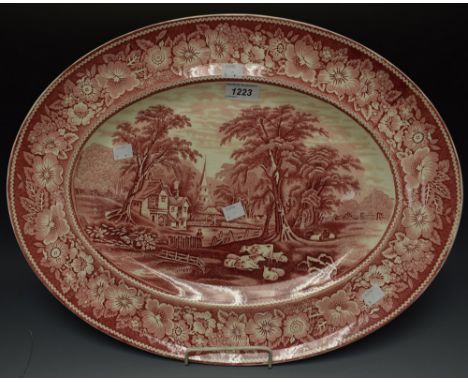 A Midwinter transfer printed meat platter, c.1890, rural scene with cattle 51cm 
