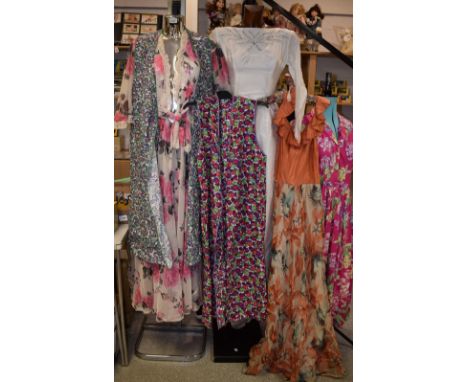 Vintage Costume - a 1930s voile taffeta dress, a 1940s pinafore, a 1950s wedding dress by Kenneth Kemsley, a Laura Ashley flo
