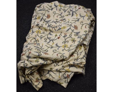 Textiles - a large Crewelwork hand embroidered interlined curtain