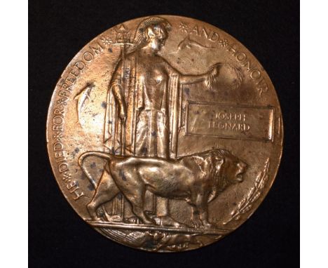 A bronze WWI death plaque, to Joseph Leonard 