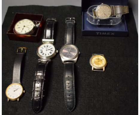 Watches - a Ben Sherman quartz wristwatch; others Timex etc; a services chromed case open face pocket watch (6) 