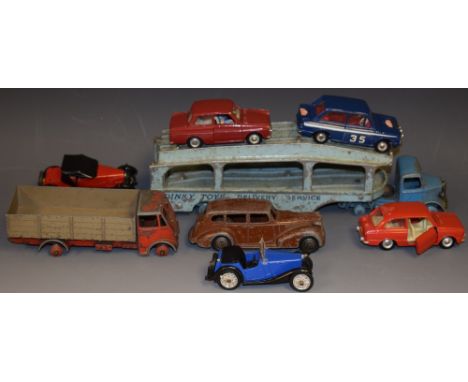Dinky Toys - Hillman Imp rally car, No 214, blue, Spun Hubs, RN 35;  French Dinky No.509 Fiat 850 - red body, spun hubs;  Fre