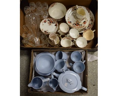 Ceramics and Glass - a Johnson Bros Greydown pattern tea set; another, Radford; a decanter and six sherry glasses; etc.