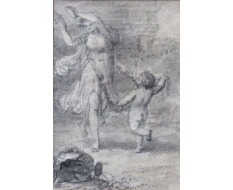 GIOVANNI BATTISTA CIPRIANI, RA (1727-1785) A CLASSICAL MAIDEN DANCING WITH A PUTTO Grey wash and pencil 11.5 x 7.5cm.; with t
