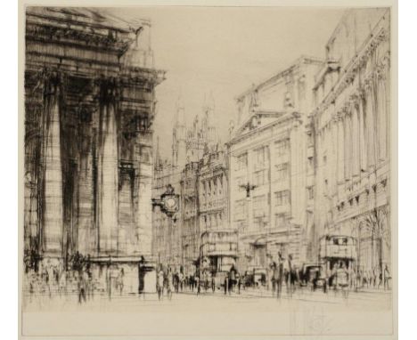 WILLIAM WALCOT (1874-1943) CORNHILL AND THE ROYAL EXCHANGE; REGENT STREET, THE QUADRANT Two, etchings with drypoint, the latt