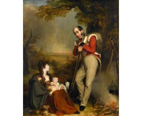 ROBERT TREWICK BONE (1790-1840) A SOLDIER, HIS WIFE AND CHILD; PORTRAITS Signed, also signed and inscribed with artist's addr