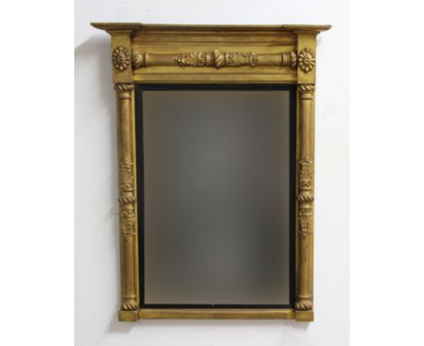 VICTORIAN GILT PIER MIRROR, with bevelled rectangular plate, the frame with columns and foliate decoration, height 82cm, widt