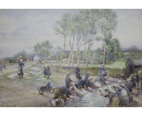 •ARTHUR J. LEGGE (1859-1952) LES LAVANDEUSES Signed and dated 23, watercolour 34.5 x 49.5cm. ++ Needs a light clean