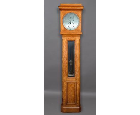 SATINWOOD REGULATOR, the 12" silvered dial with a sweep minute hand and subsidiary seconds and hour dials, inscribed REGULATO