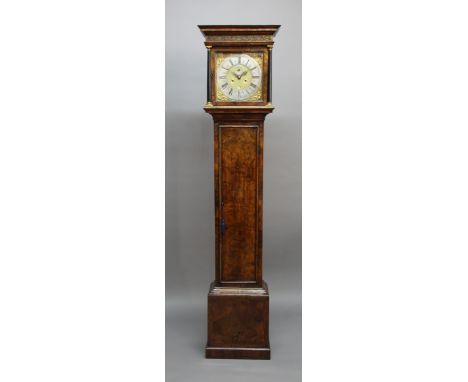 WALNUT LONGCASE CLOCK, the brass dial with an 11 1/4" silvered chapter ring inscribed Chr Gould London, subsidiary seconds di