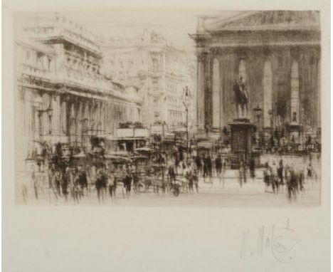 WILLIAM WALCOT (1874-1943) BANK OF ENGLAND AND THE ROYAL EXCHANGE; PICCADILLY CIRCUS Two, etchings with drypoint, c.1920 and 