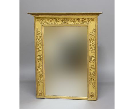 GILT OVERMANTEL MIRROR, of rectangular form, the frame with scrolling foliate decoration, height 93cm, width 81cm