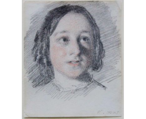 WILLIAM HENRY HUNT (1790-1864) STUDY OF A LADY'S HEAD, BELIEVED TO BE THE ARTIST'S WIFE Signed, pencil and red chalk, with th