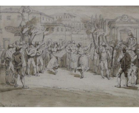 BARTOLOMEO PINELLI (1781-1835) ROMAN MUSICIANS A pair, both signed and dated 1821 Roma, pencil and pale brown washes Each 13.