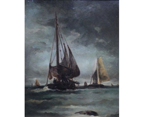 ATTRIBUTED TO THEODORE GUDIN (1802-1880) FISHING BOATS Oil on board 26.5 x 21.5cm. ++ Needs a light clean
