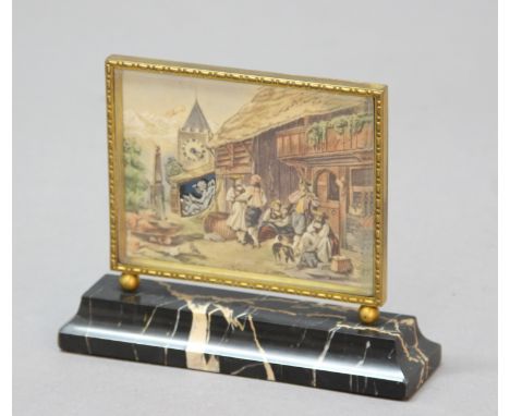 SWISS AUTOMATON CLOCK, late 19th century, depicting an alpine village scene with a working tower clock above Cupid fashioning