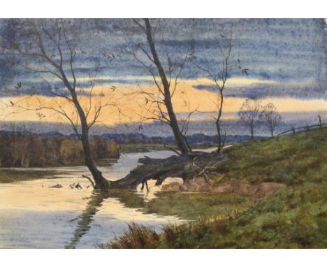 ARTHUR ANDERSON FRASER (1861-1904) EVENING LIGHT ON THE RIVER Signwed with monogram, watercolour, unframed 19.5 x 27.5cm. ++ 