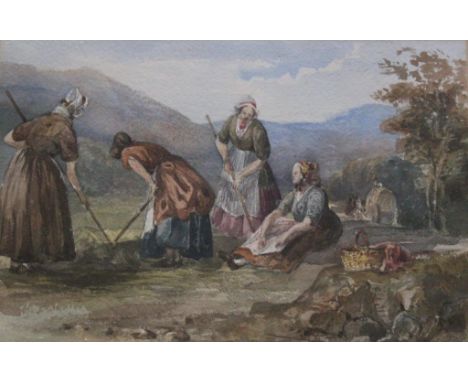 ATTRIBUTED TO THOMAS UWINS, RA (1782-1857) HARVESTERS Watercolour and pencil 14.5 x 22cm.; with a study of three country figu
