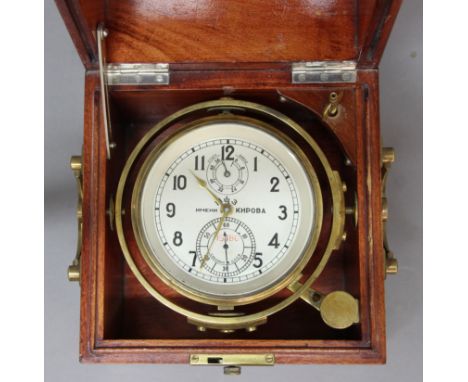 RUSSIAN SOVIET ERA TWO DAY MARINE CHRONOMETER, the 4" silvered dial inscribed Kirov, serial number 15180, in a brass bound, d