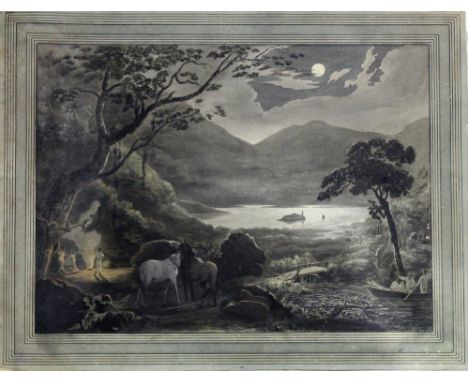 JOSEPH CHARLES BARROW (d.1802) MOONLIT LANDSCAPE WITH FIGURES BY A FIRE, JAMAICA Signed and dated 1789, watercolour with pen 