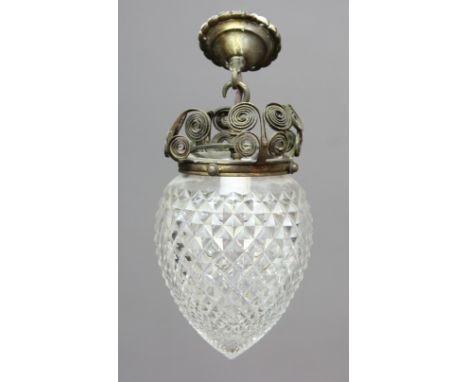CUT GLASS CEILING PENDANT LIGHT, the ovoid shade on gilt metal mounts, height 34cm