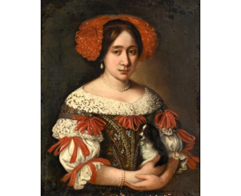 FOLLOWER OF JACOB FERDINAND VOET (1639-1689) PORTRAIT OF A LADY Seated, half length, wearing an elaborately embroidered dress