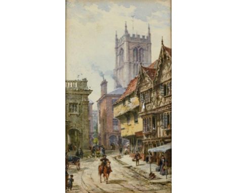 LOUISE RAYNER (1832-1924) LUDLOW: BROAD AND KING STREET, LOOKING TOWARDS ST. LAURENCE'S CHURCH Signed, watercolour heightened
