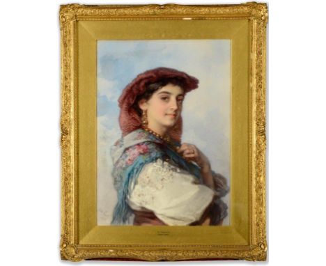 GUIDO BACH (1828-1905) LA COQUETTA Signed and dated 1890, also signed and inscribed with title and artist's address on a labe