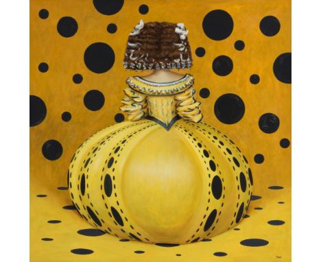 MANUEL TERÁN (Chile, 1974)."Tribute to Kusama and Velázquez".Oil on masonite.Signed in the lower right corner. Signed, dated 