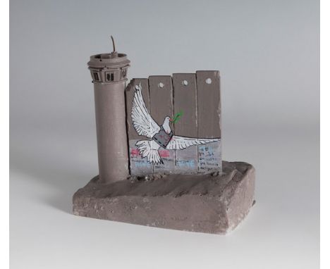 BANKSY (Bristol, England, 1975).Souvenir Wall Section, Palestine.Piece of concrete painted with graffiti and miniature figure