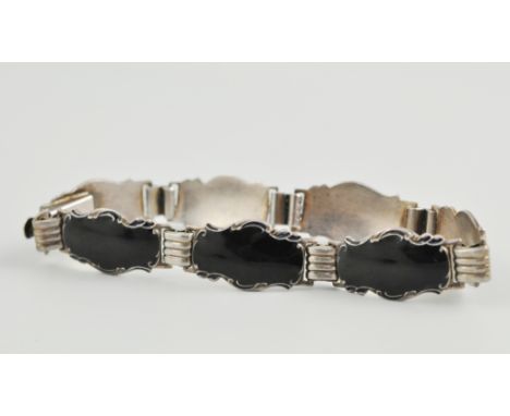 Norwegian silver bracelet, set with enamel panels, stamped "925S NORGE", 20cm.