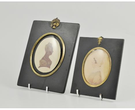 English School, 19th Century, profile silhouette miniature, head and shoulders of a lady, highlighted, oval, 9cm x 7cm, indis