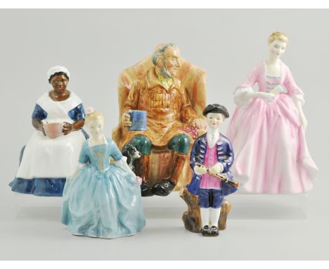 Royal Doulton figures, "A Child from Williamsburg" HN2154, "A Boy from Williamsburg" HN2183, "A Hostess from Williamsburg" HN