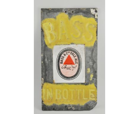 Brewery Advertising: Early 20th Century slate and enamel advertising sign, "Bass in Bottle", central plaque insert with "Bass