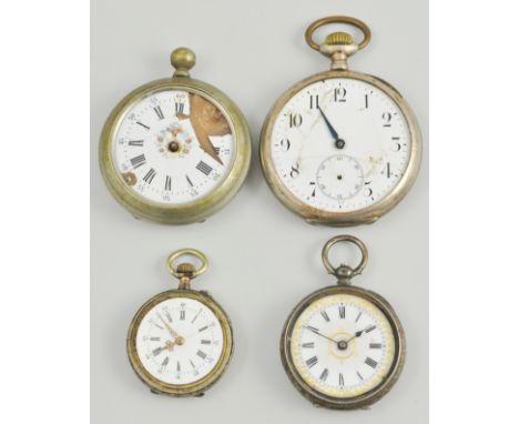 Continental white metal fob watch, bright cut, white enamel dial with Roman numerals, stamped "935" together with three other