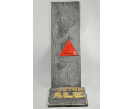 Brewery Advertising: Early 20th Century slate and enamel advertising sign, "Bass on Draught", set with the "Bass" trademark r