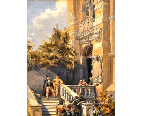 English School, "Hunting Party in Olden Times", watercolour, 39cm x 26cm.
