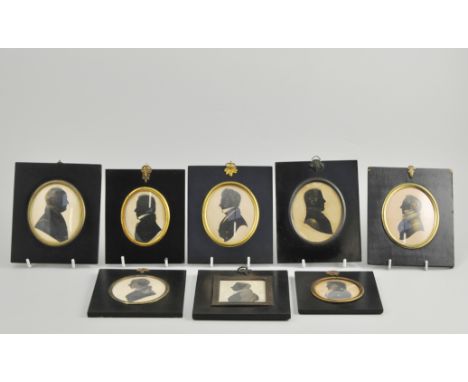 Victorian School, miniature profile portrait silhouette, head and shoulders of a gentleman, 7cm x 5.5cm, rectangular ebonised
