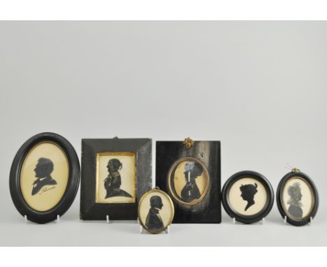 Victorian School, miniature portrait, profile silhouette, half-length of a lady, highlighted in gilt, 9cm x 6.5cm, ebonised f