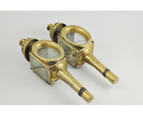 Quantity of brass coaching lamps, stone jars, brass and iron balance scales etc. (1 box)