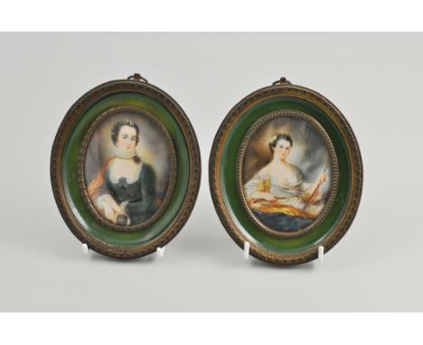 Pair of French miniatures, half-length portrait of a seated lady, signed, oval 8cm x 6cm and a similar portrait signed Lens, 