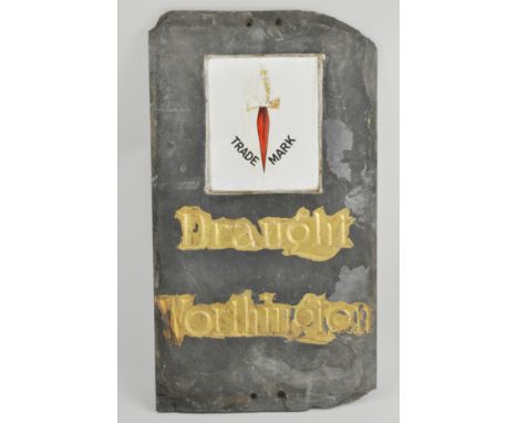 Brewery Advertising: Early 20th Century slate and enamel sign, "Draught Worthington", enamel plaque with the Worthington trad