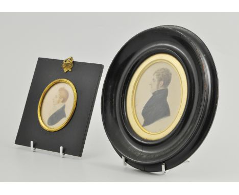 English School, 19th Century, profile portrait miniature, head and shoulders of a gentleman, watercolour, oval, 6.5cm x 5.3cm